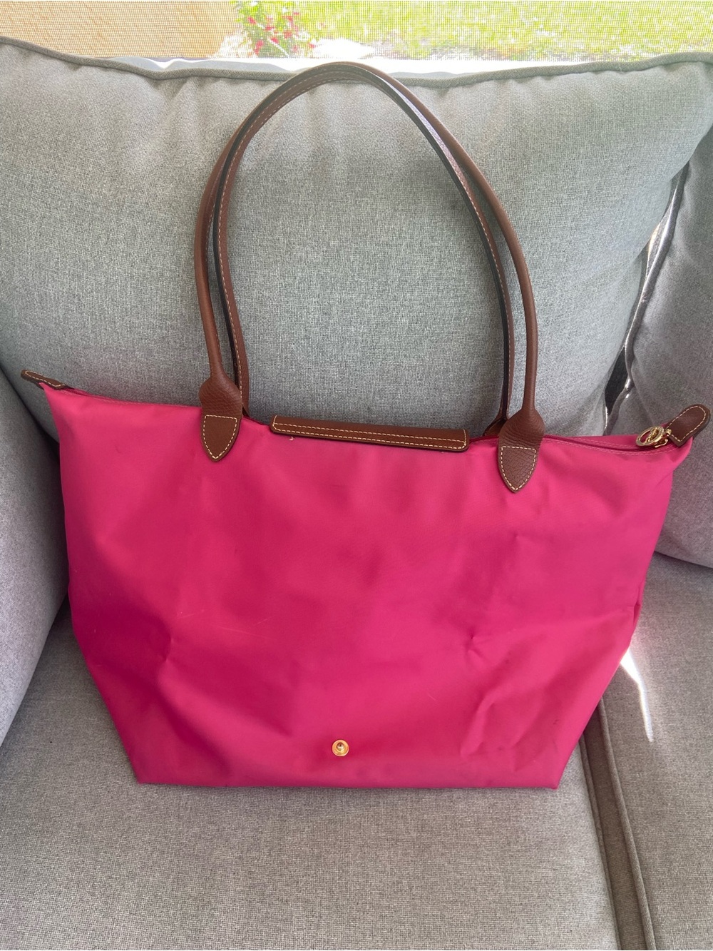 Longchamp Le Pliage Original large pink Nylon Tote with Brown Leather Trim - Picture 4 of 10